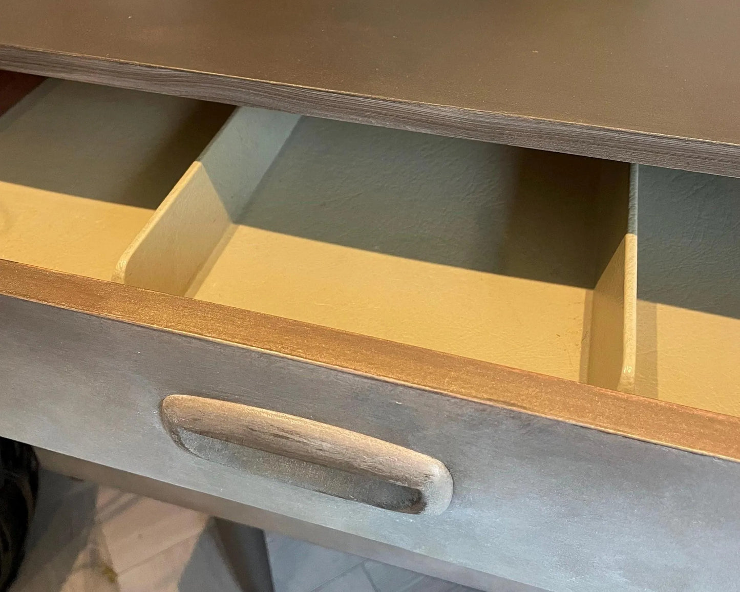 Mid Century Sideboard Hand Painted. Faux Concrete Cabinet, Upcycled Media Console