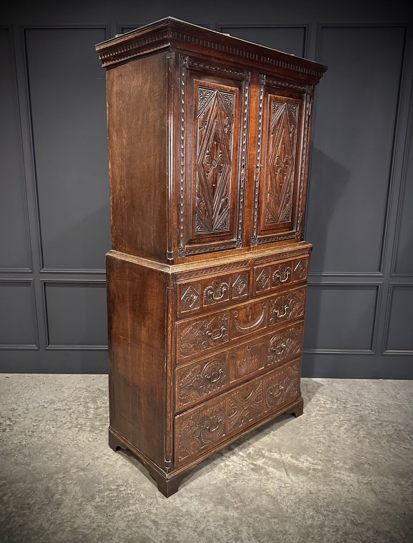 18th Century Carved Oak Housekeepers Cupboard