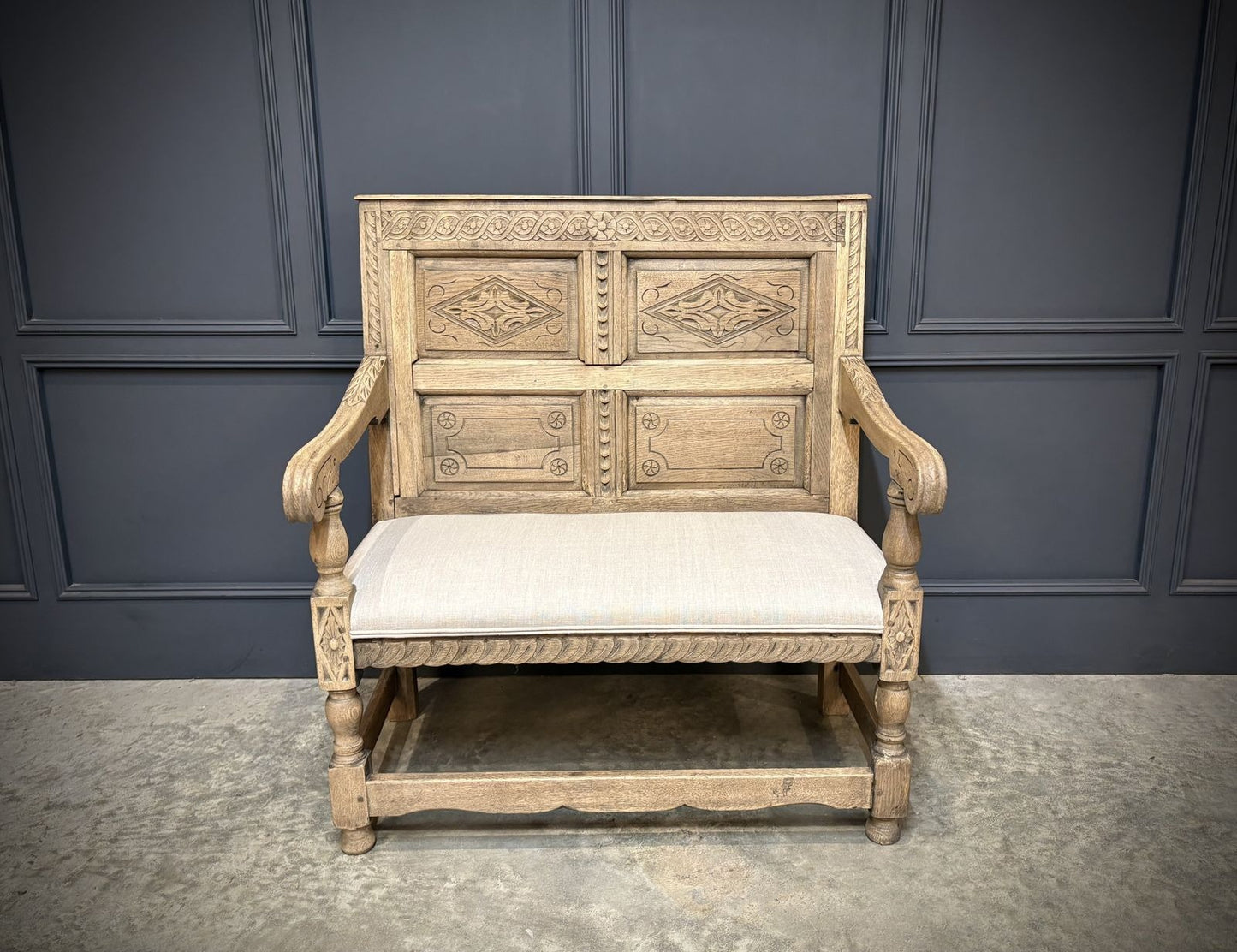 18th Century Antique Carved Bleached Oak Bench