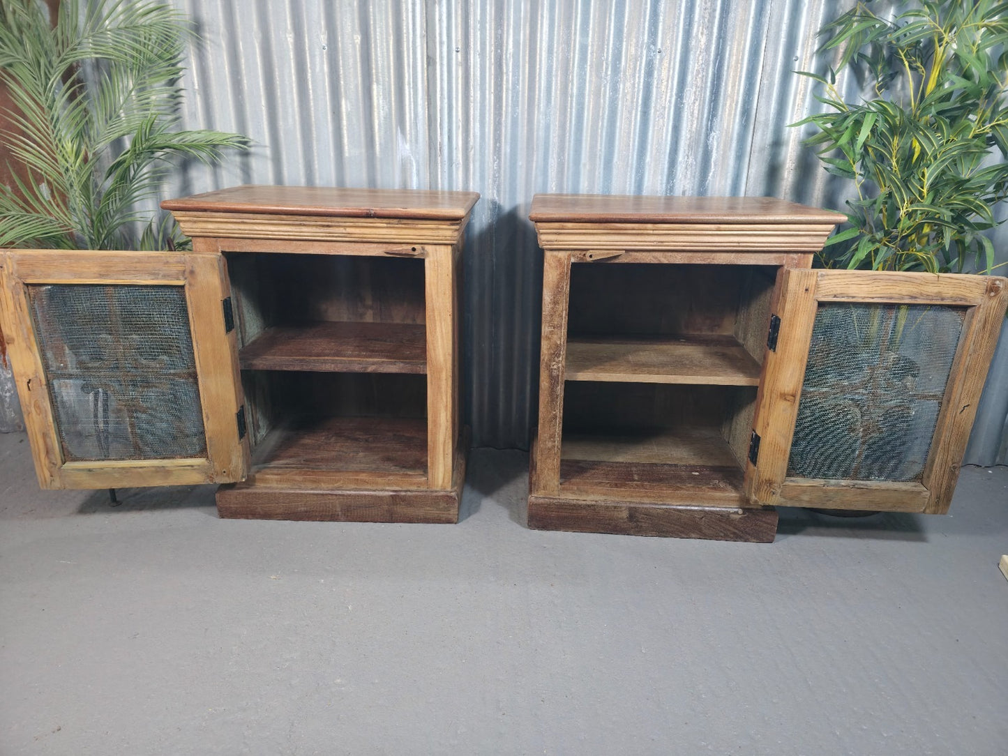 Vintage Solid Wooden Indian Carved Bedside Cupboards Cabinets