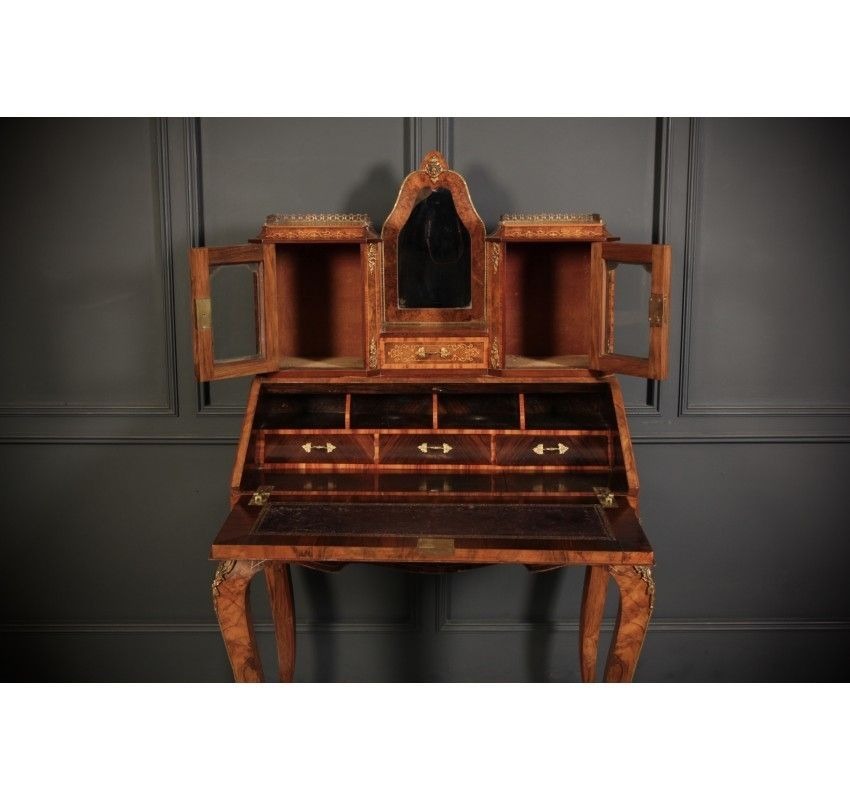 Burr Walnut Marquetry Inlaid Writing Desk