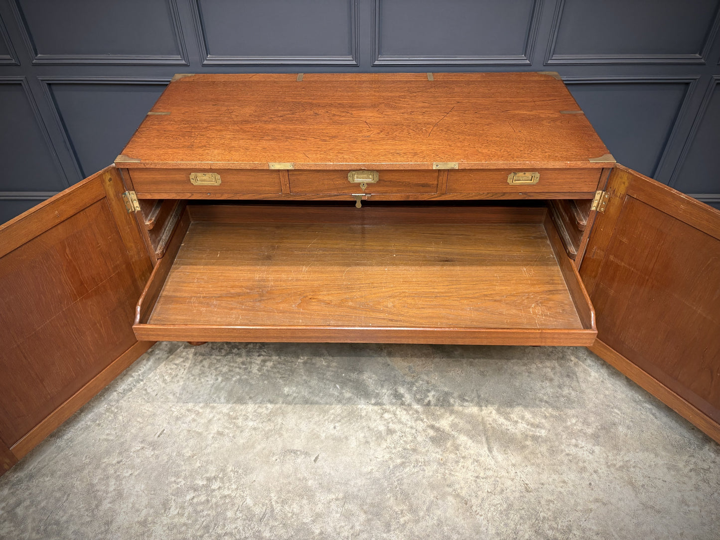Rare Teak Military Campaign Side Cabinet