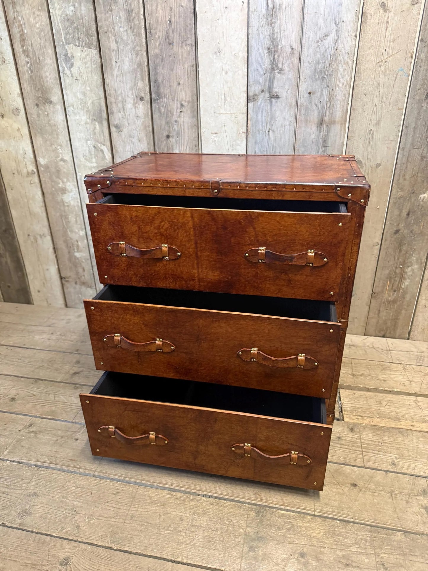 Tan Leather Vintage Drawer Handmade Furniture Bedroom Storage Rustic Leather Chest Drawers Custom Wood Cabinet