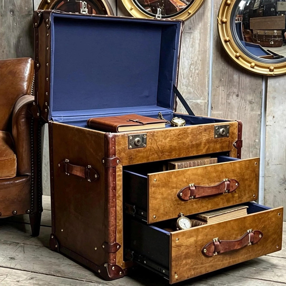 Leather Storage Trunk Table Campaign Chest Storage Solution Bedroom Nightstand Side Furniture Living Room Decor Accent Coffee Table Bespoke