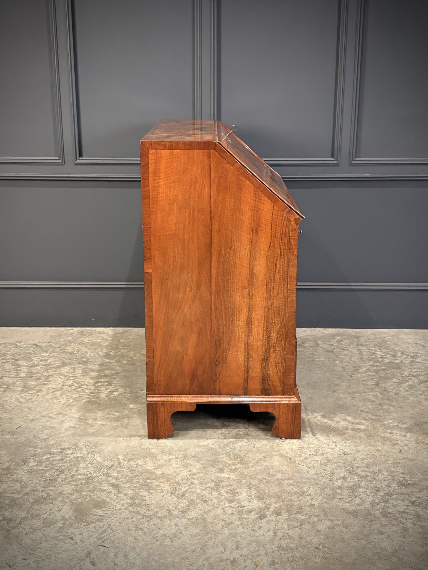 Queen Anne Art Deco Figured Walnut Writing Bureau