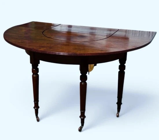 Mahogany Horseshoe Hunt Wine Tasting Social Table, Folds Down & with Storage.