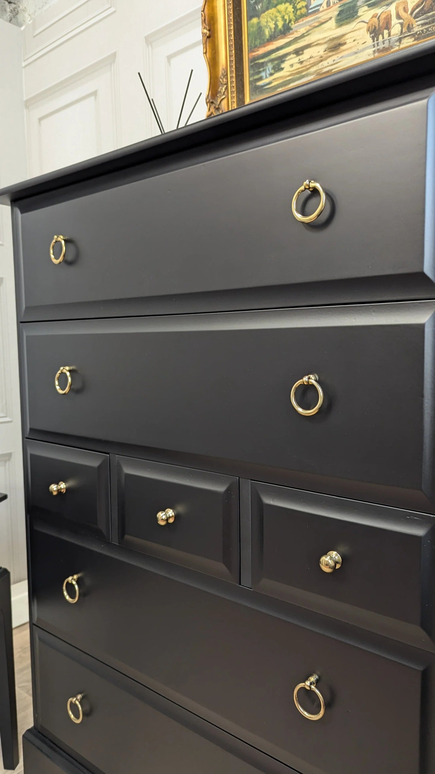 Stag minstrel black tallboy 7 drawer chest of drawers, professionally sprayed black