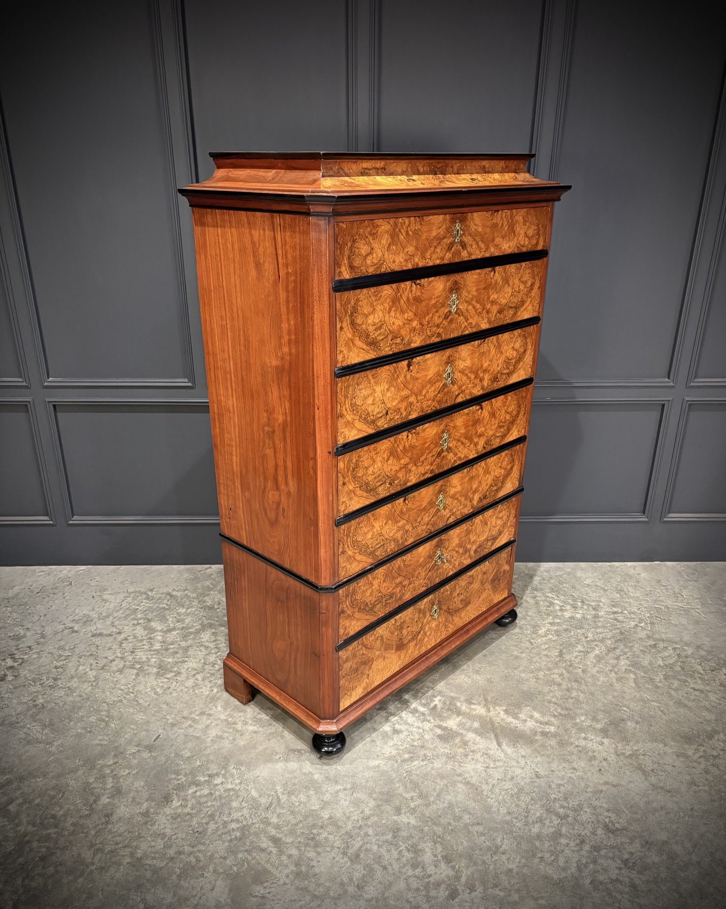19th Century Walnut Tall Boy Art Deco Chest Of Drawers