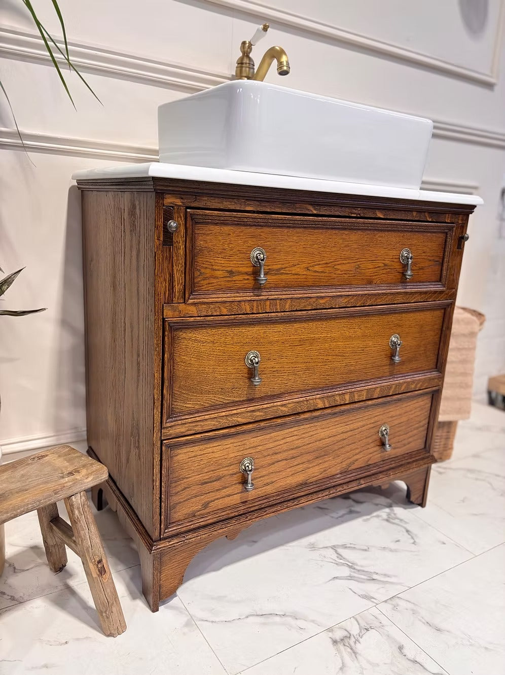 Oak Vintage Bathroom Vanity Unit