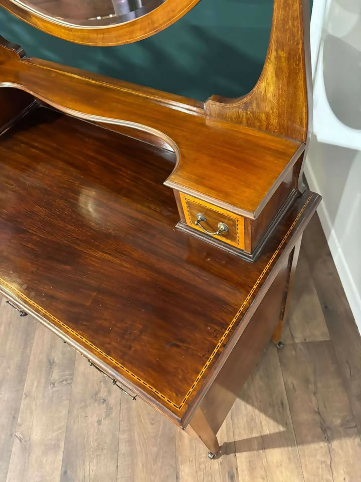 Edwardian mahogany inlaid dressing table featuringvv
