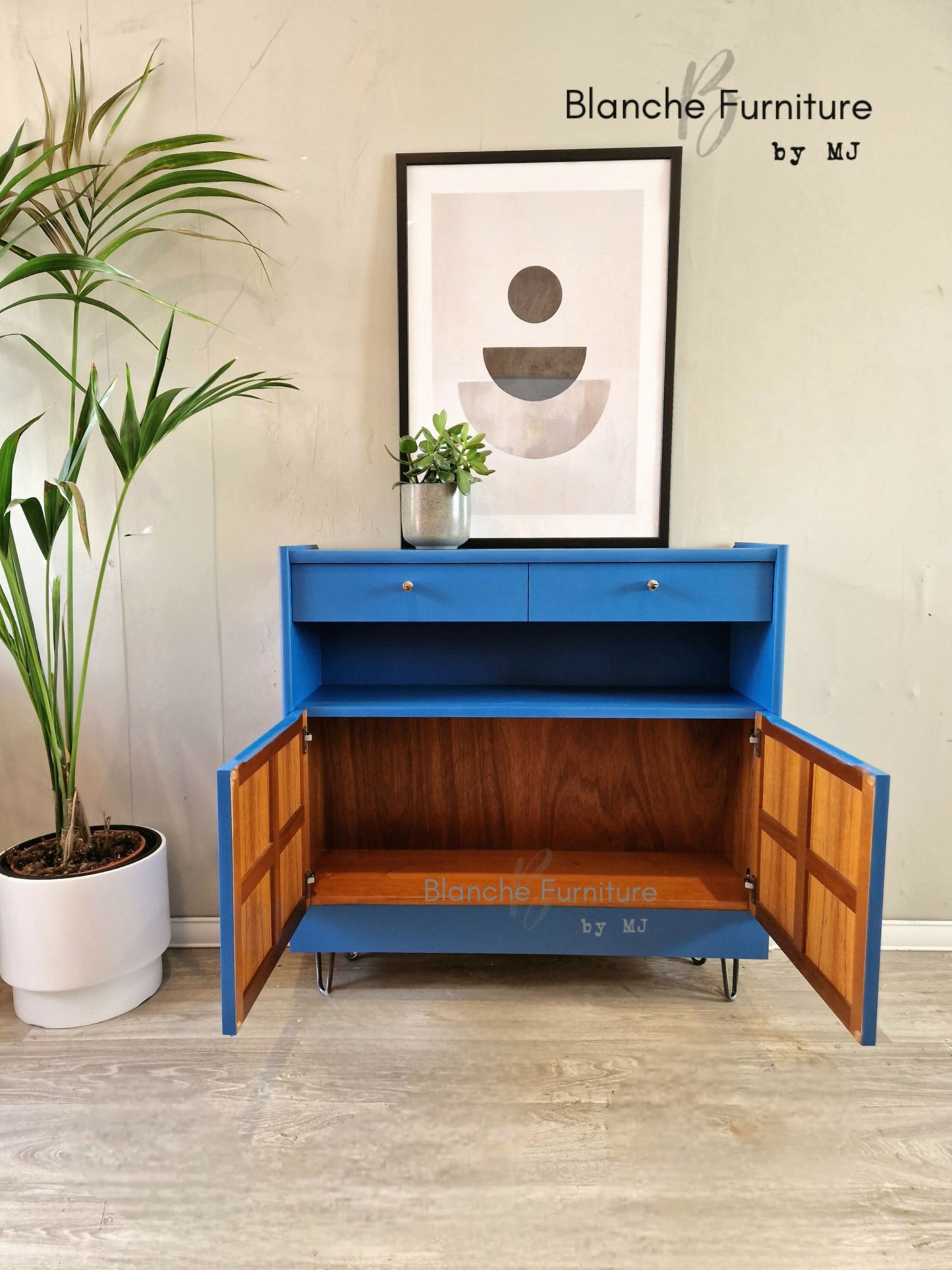 Slim Sideboard / Hallway Console in Lake Blue, on wooden legs - By Nathan