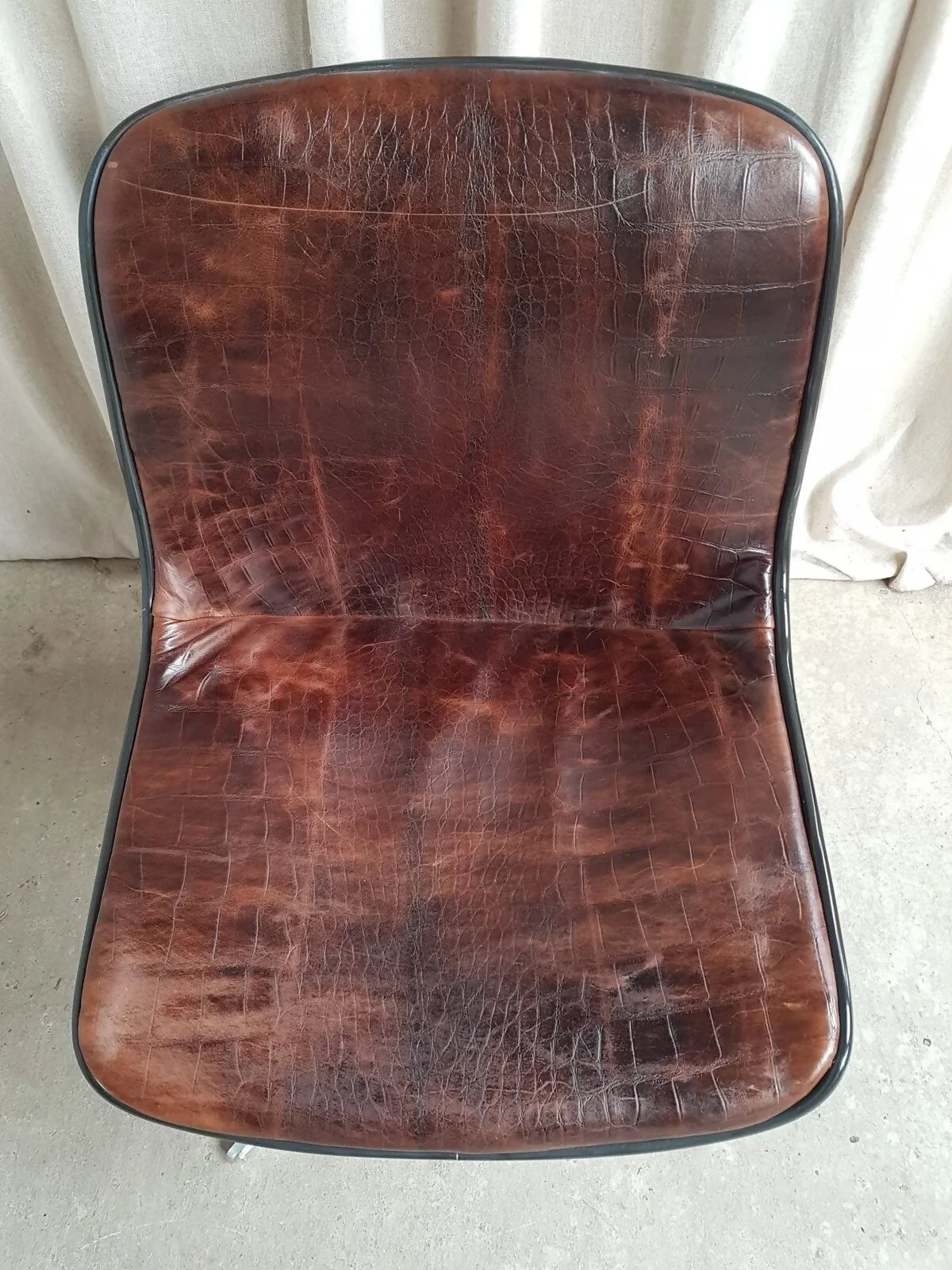 Vintage Mid Century Modernist Chrome Leather Swivel Chair By Charles Pollock #389