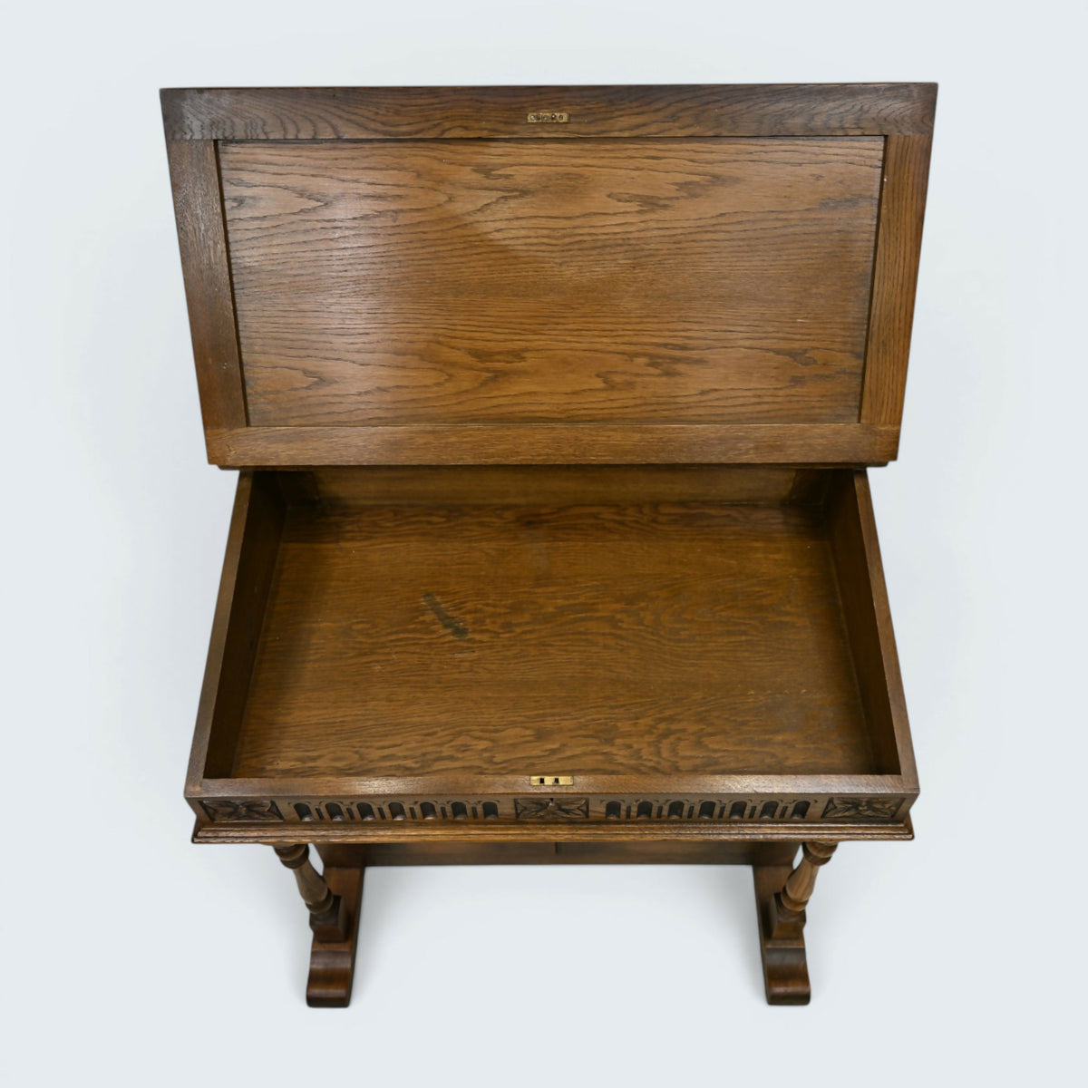 Old Charm Davenport Desk Red Hide Writing Slope Light Oak FREE UK Delivery*
