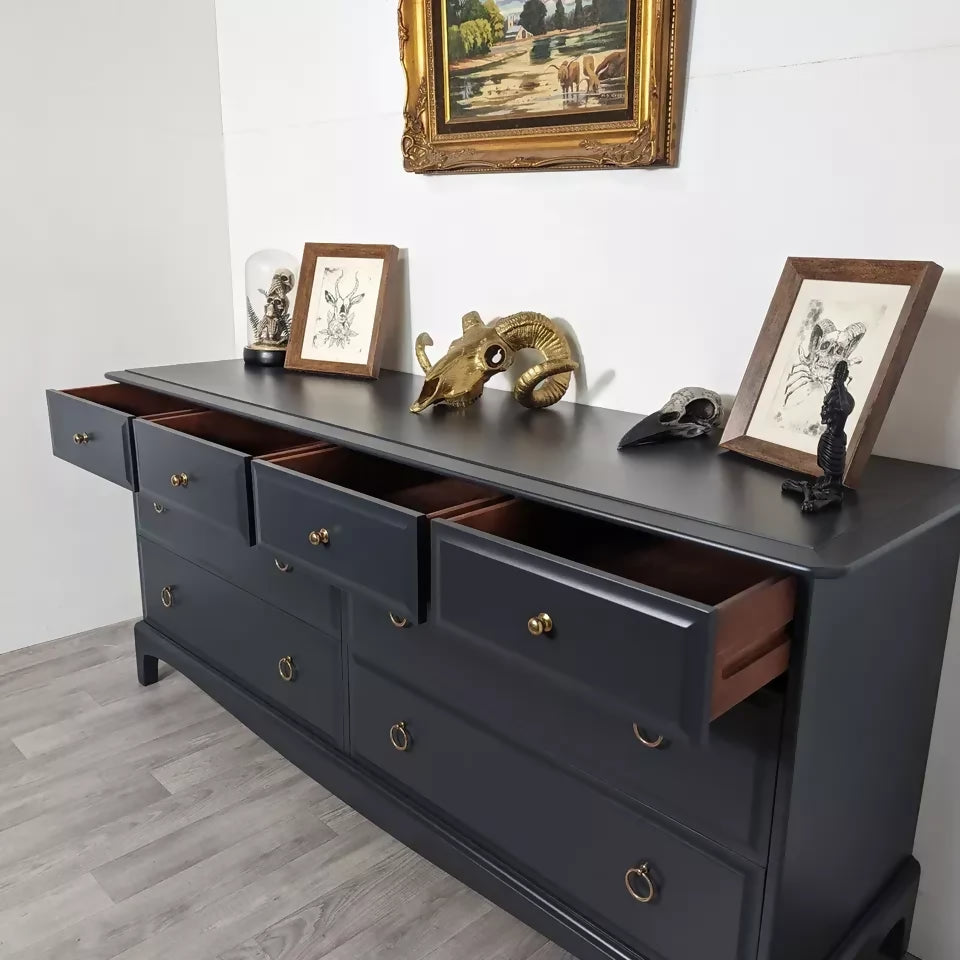 Stag Minstrel Captains Chest, Solid Wood, Eight Drawers, Grey Chest of drawers