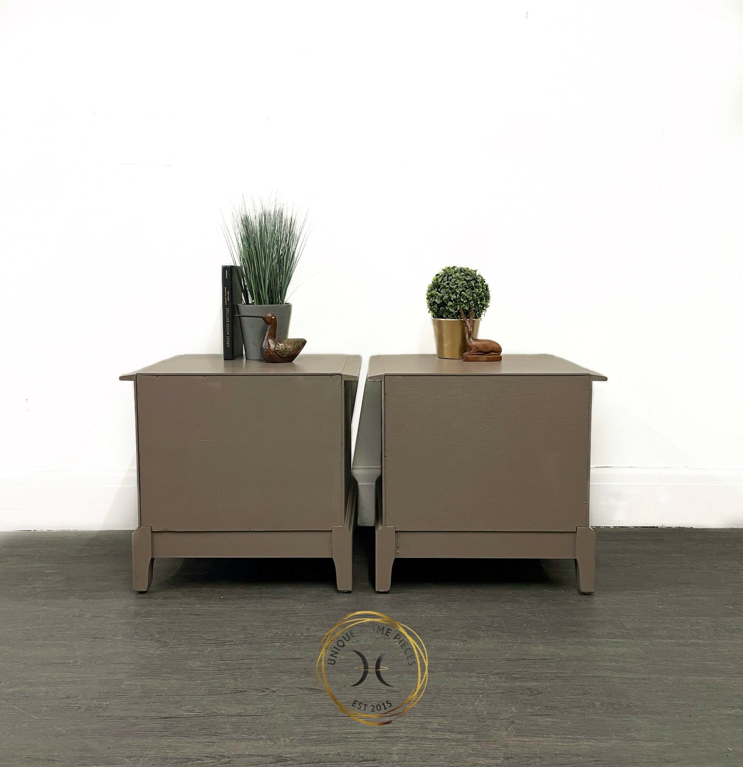 Pair of Beige Stag 2 Drawer/pullout tray Bedside Cabinets