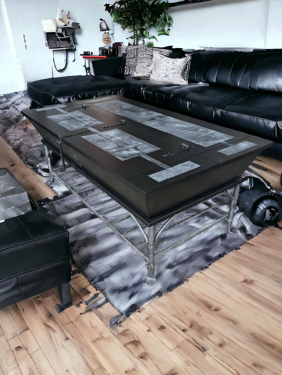Industrial Style Black & Grey Large Coffee Table with Lift Up Storage