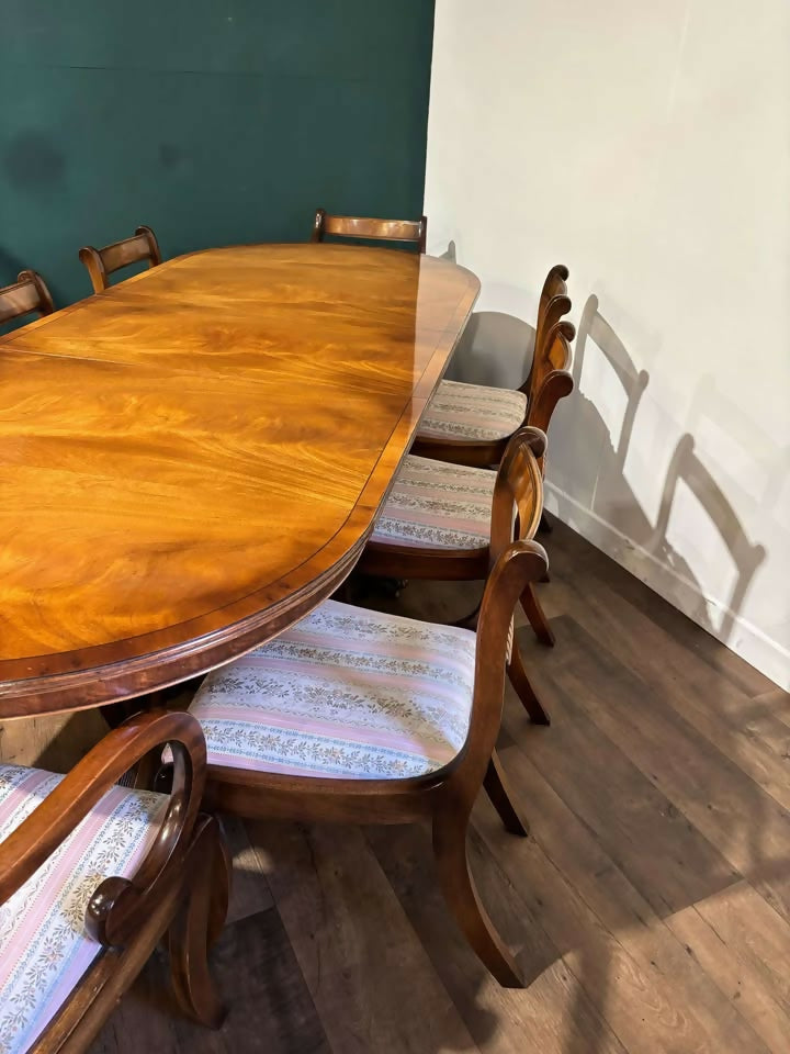 Regency Style Mahogany Twin Pedestal Table with Eight Chairszx
