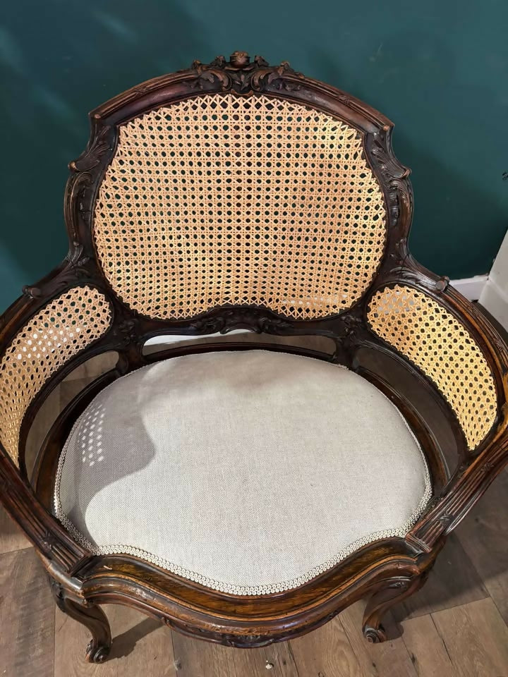 Pair Of French Louis XV Style Walnut Bergere Elbow Chairsxx