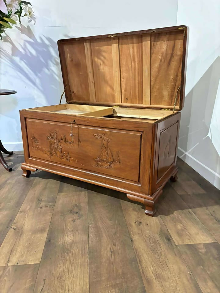 Oriental Carved Camphor Wood Blanket Box