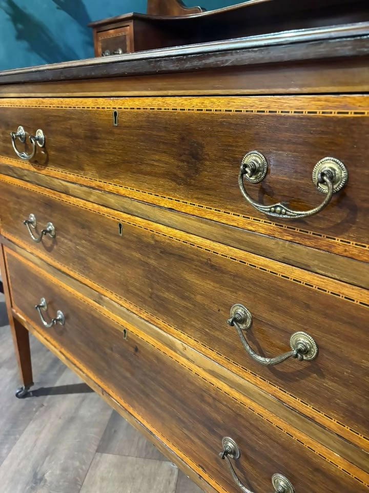Edwardian mahogany inlaid dressing table featuringmn