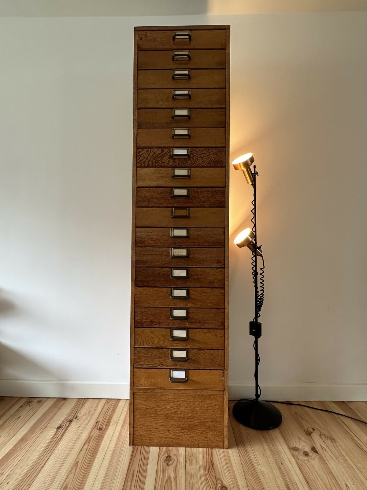 Mid Century Oak Filing Cabinet Tall Chest Drawers Vintage Haberdashery Collectors Archive