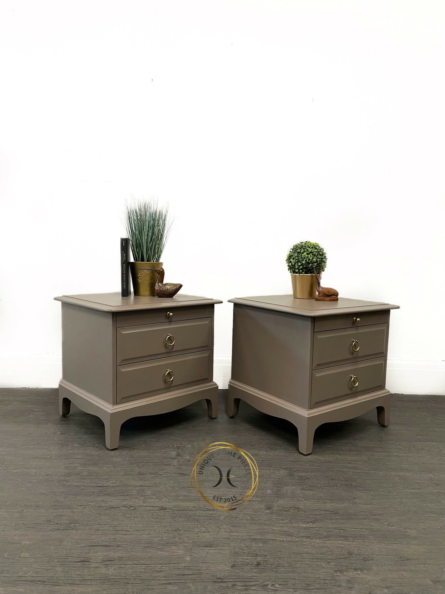 Pair of Beige Stag 2 Drawer/pullout tray Bedside Cabinets