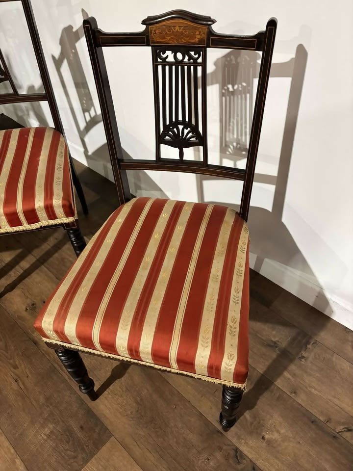 Set Of Four Victorian Inlaid Mahogany Dining Chairs8