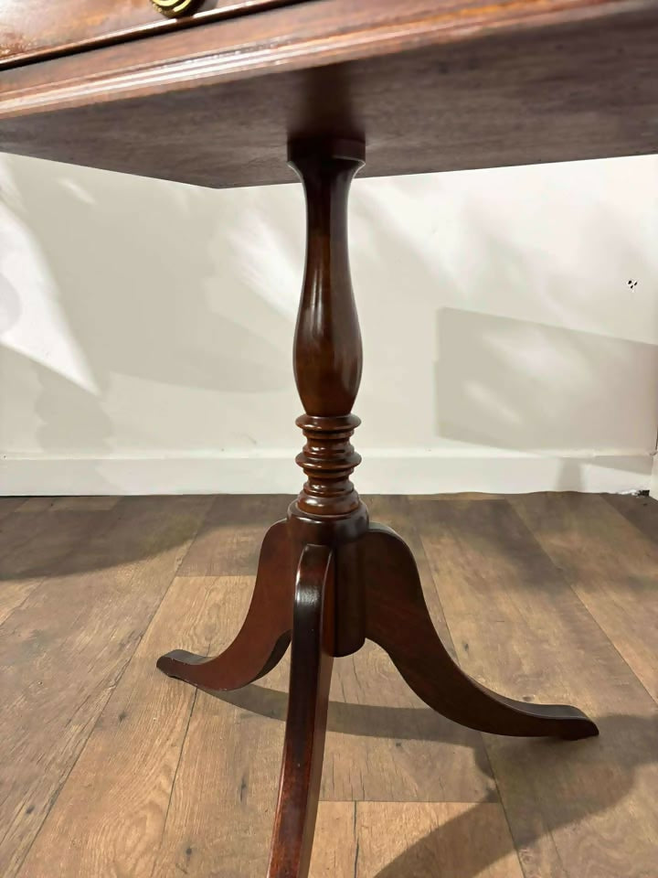 Vintage Reproduction Mahogany Rectangular Tripod Table with Single Drawer