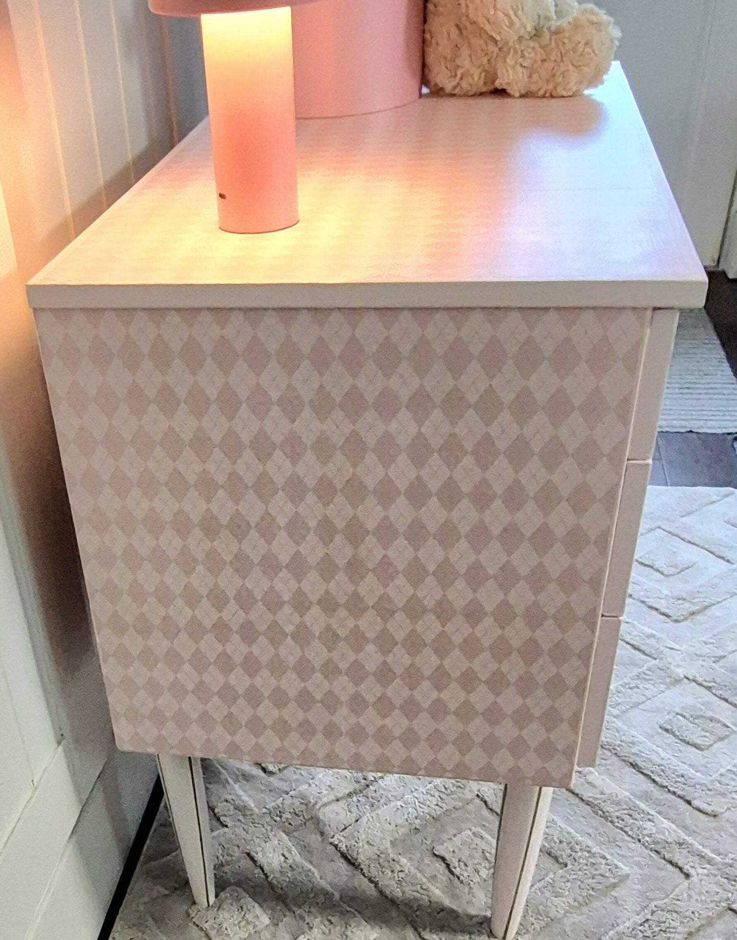 Pink Nursery Chest of Drawers – Bunny Ballerina Dresser, Upcycled MCM Kids Storage, Whimsical Baby Girl Bedroom Furniture