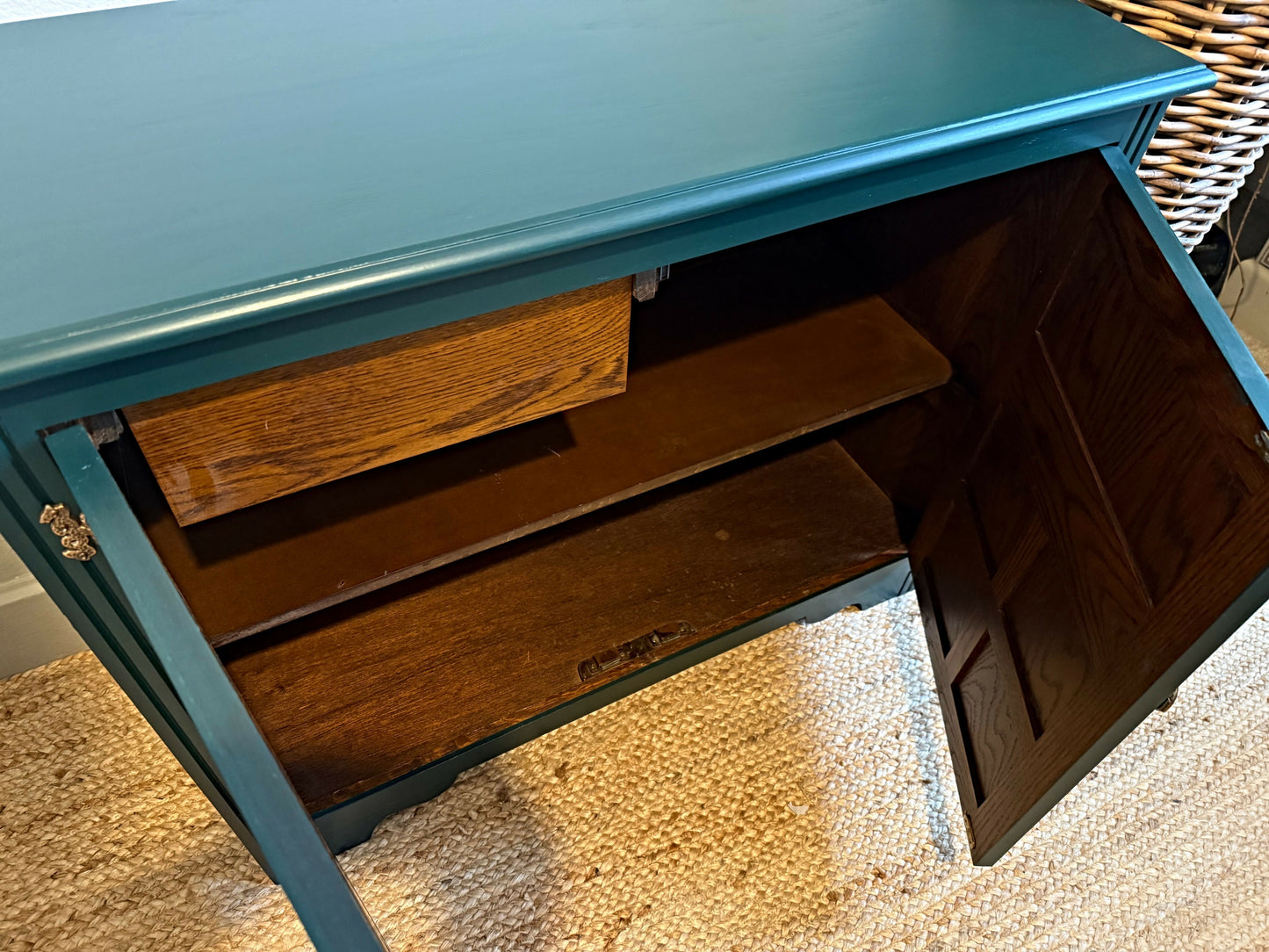 Newly refurbished small solid wood sideboard green