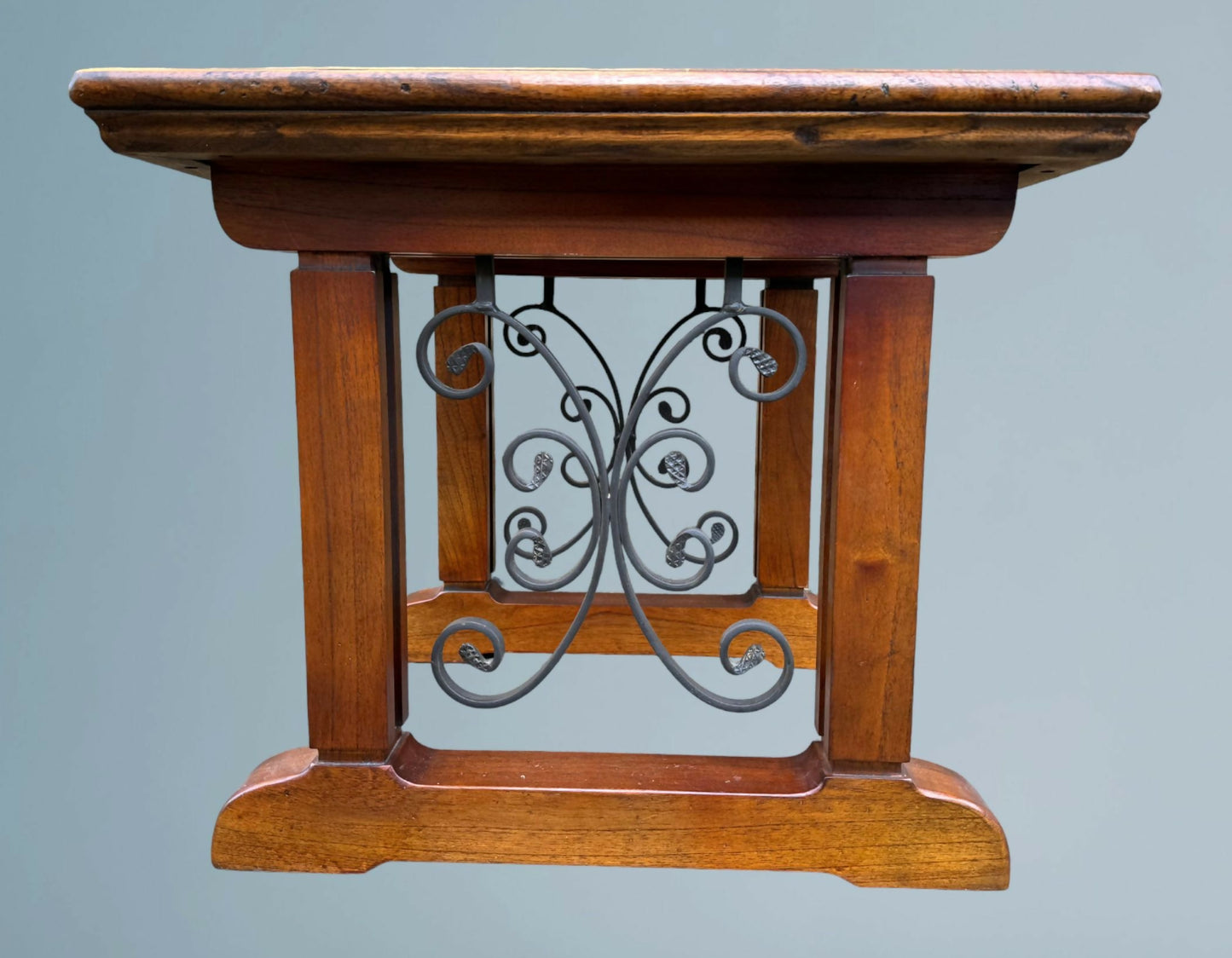 Hardwood and Wrought Iron Coffee Table