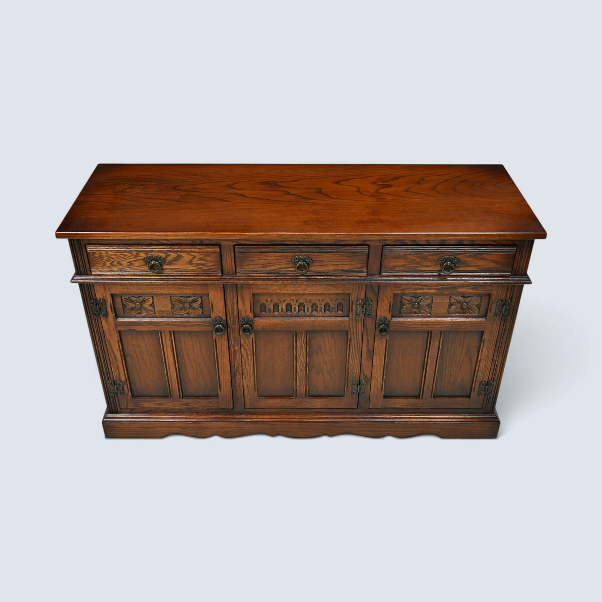 Old Charm Oak Sideboard With 3 Drawers & Cupboard Tudor Brown FREE UK Delivery*