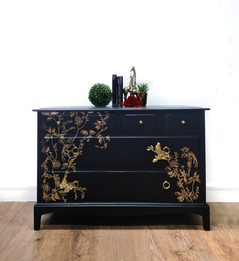 Black Stag Floral Chest of Drawers