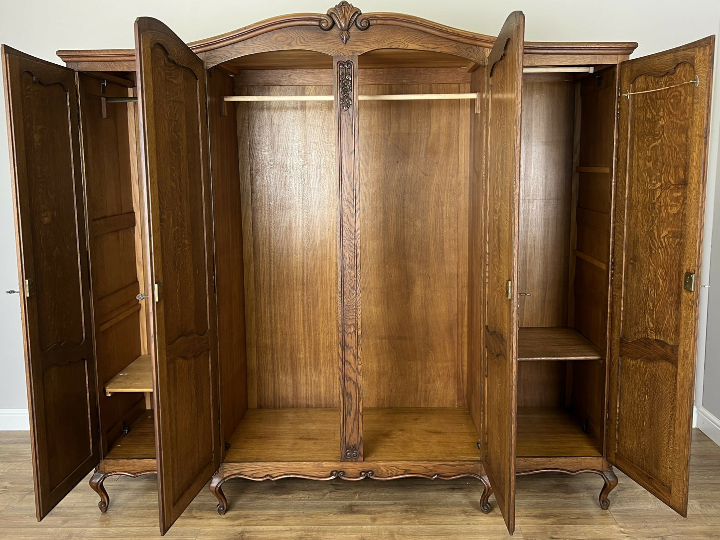 Wardrobe Vintage French Louis XVI Style Oak Four Door Carved Armoire LOT 6113