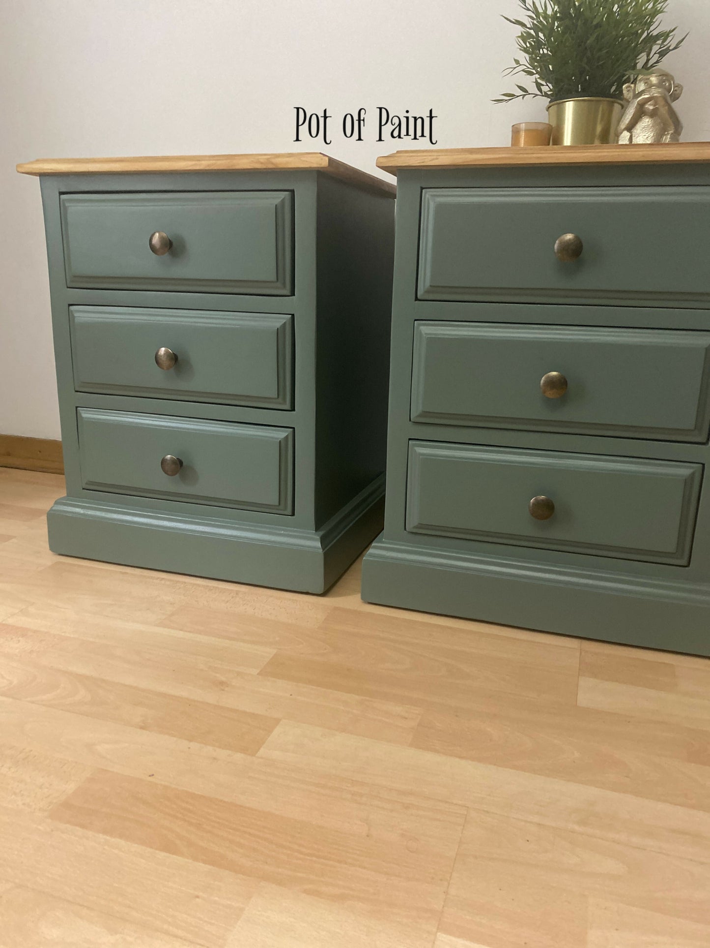 *****SOLD****Pair of Smoke Green Bedside Tables / cabinets