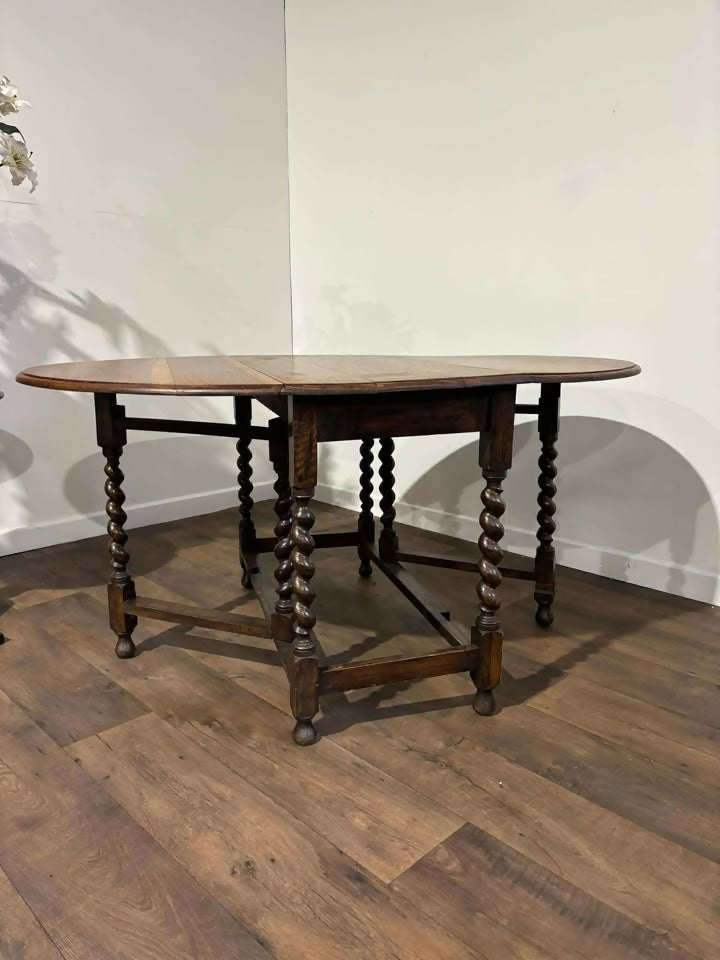 Vintage Oak Gateleg Dining Table On Barley Twist Supports