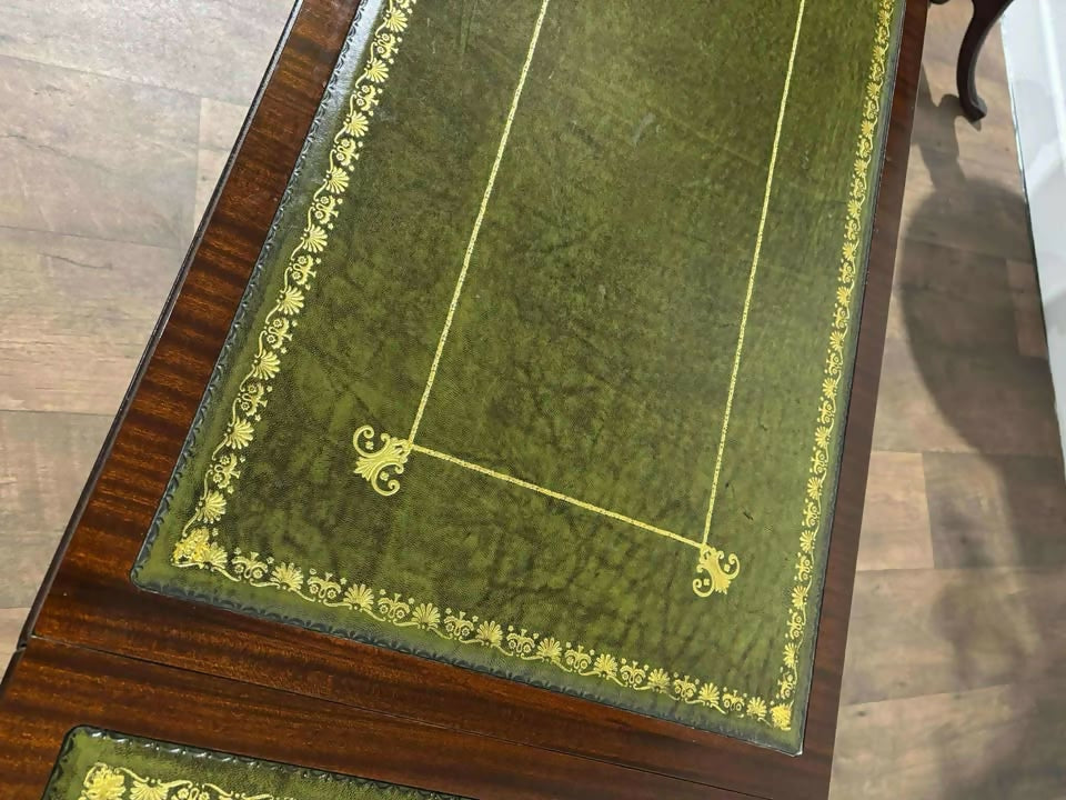 Vintage Mahogany Drop-Leaf Coffee Table with Tooled Leather Top