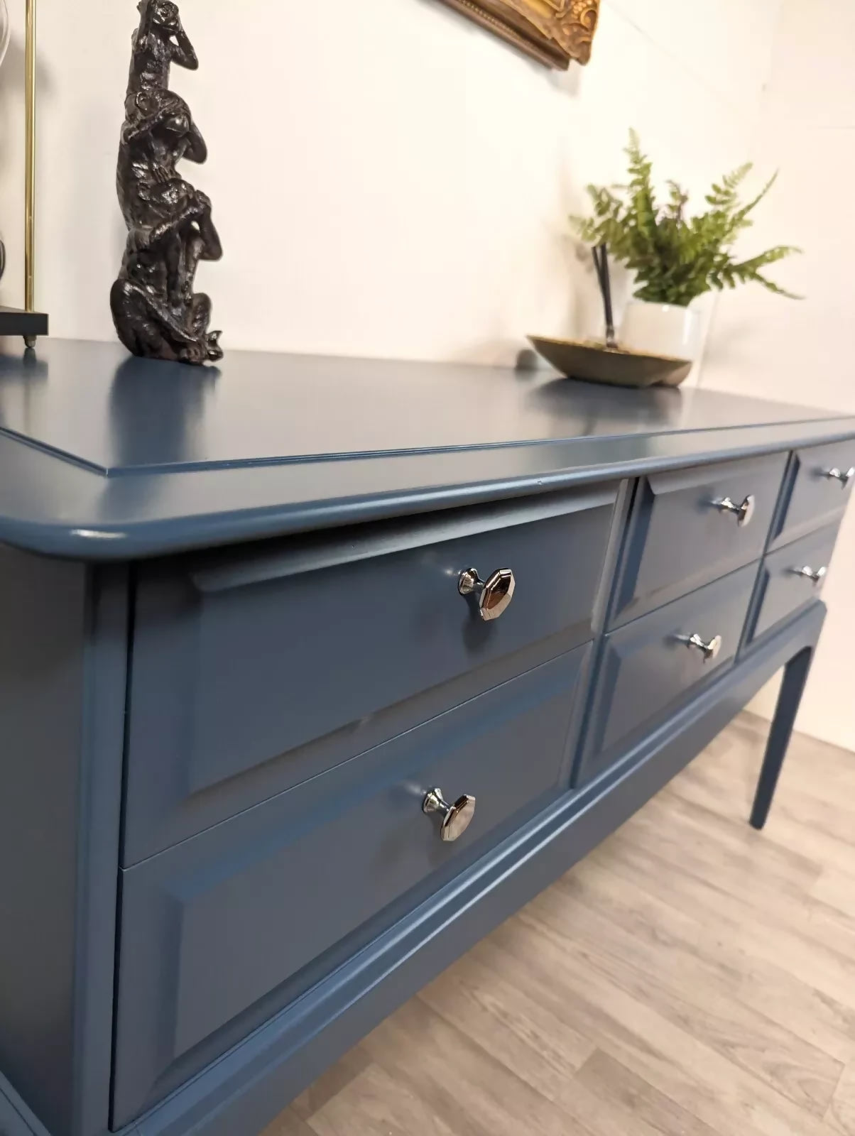 Vintage Navy Six Drawer Stag Sideboard
