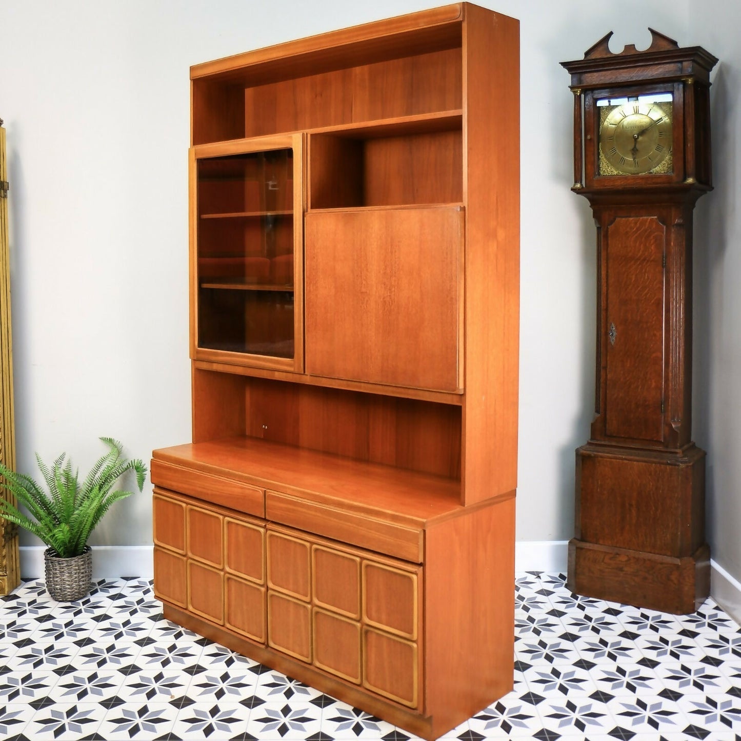 Retro McIntosh Wall Unit Tall Display Cabinet Drinks Cabinet in Teak Mid Century Retro