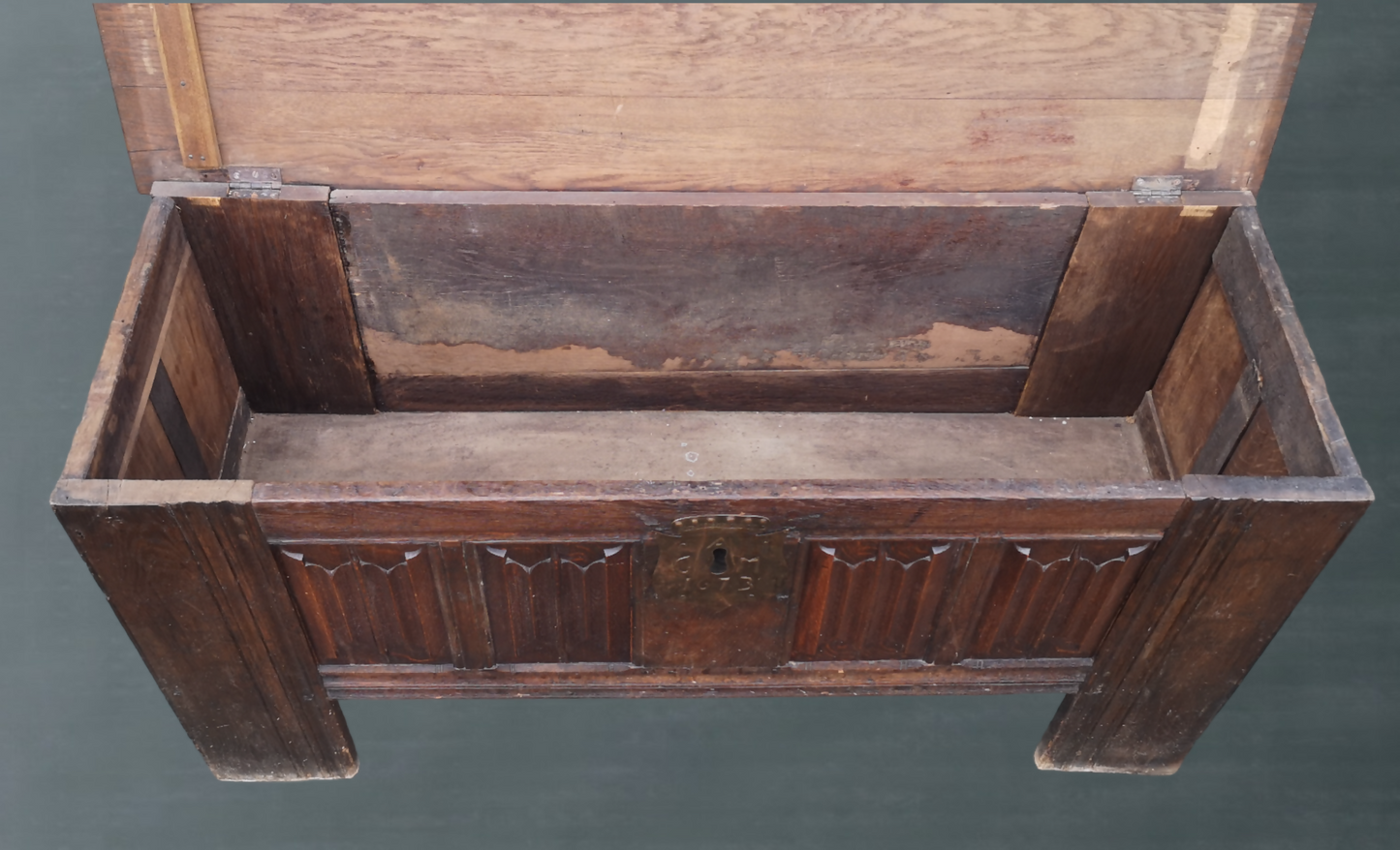 Large Oak Linen Fold Blanket Box / Chest Dated 1673
