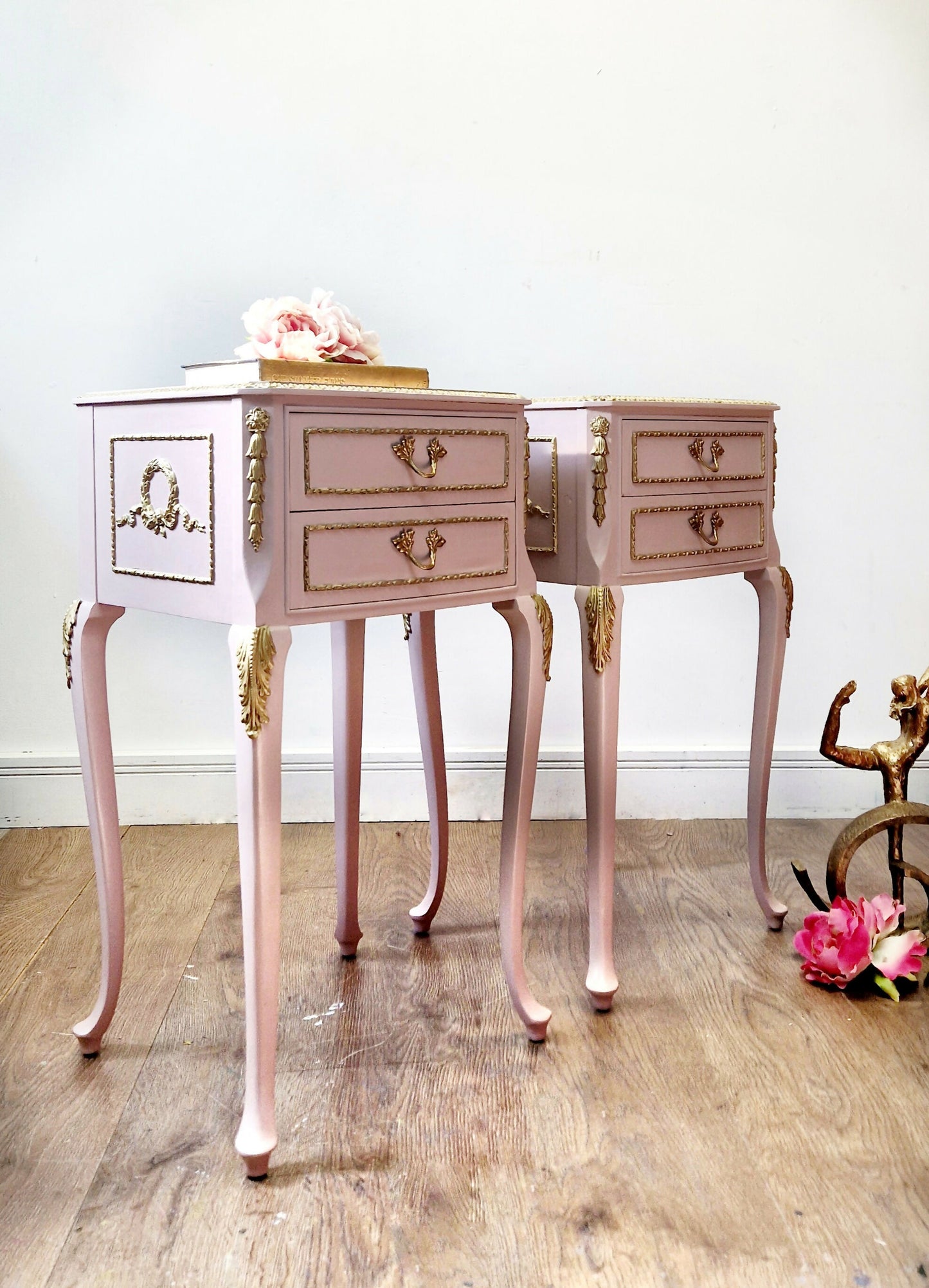 Dusky pink louis bedside cabinets