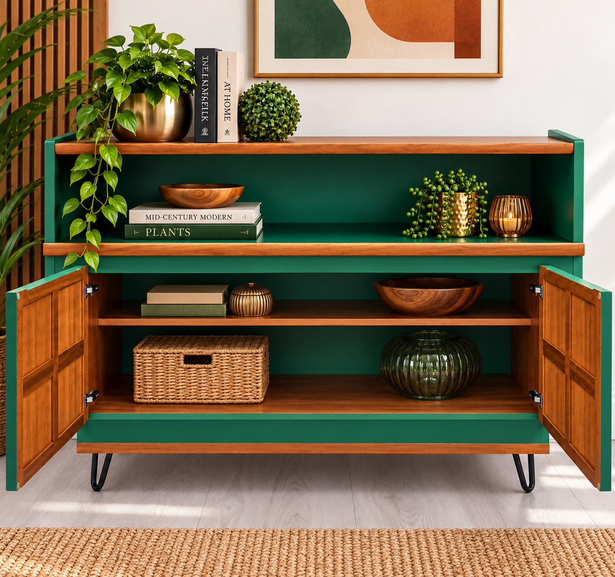 Mid-Century Modern Sideboard | Fusion Mineral Paint Park Bench | Vintage Storage Cabinet