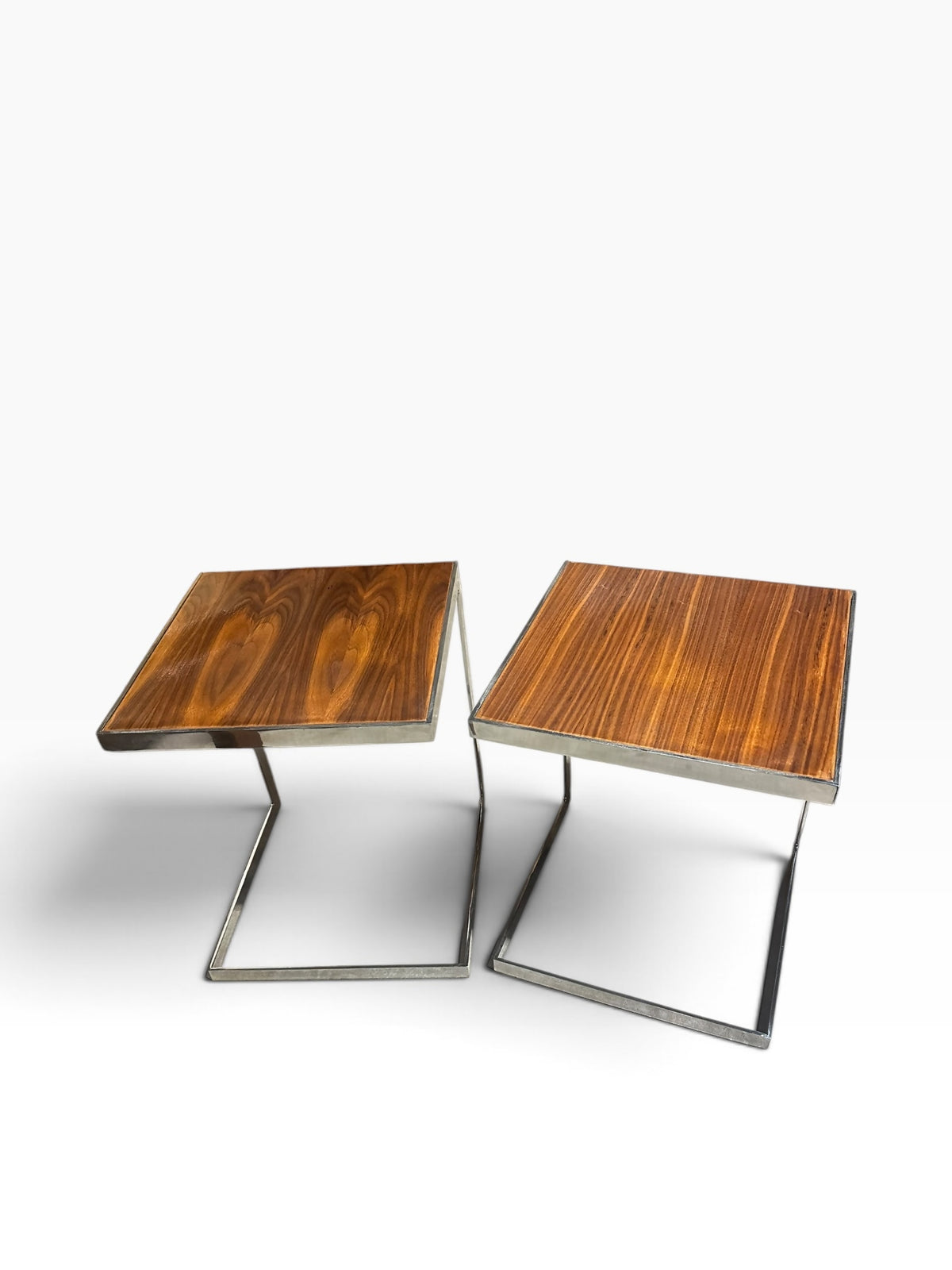 Mid-Century Modern Chrome and Teak side tables / bedside tables