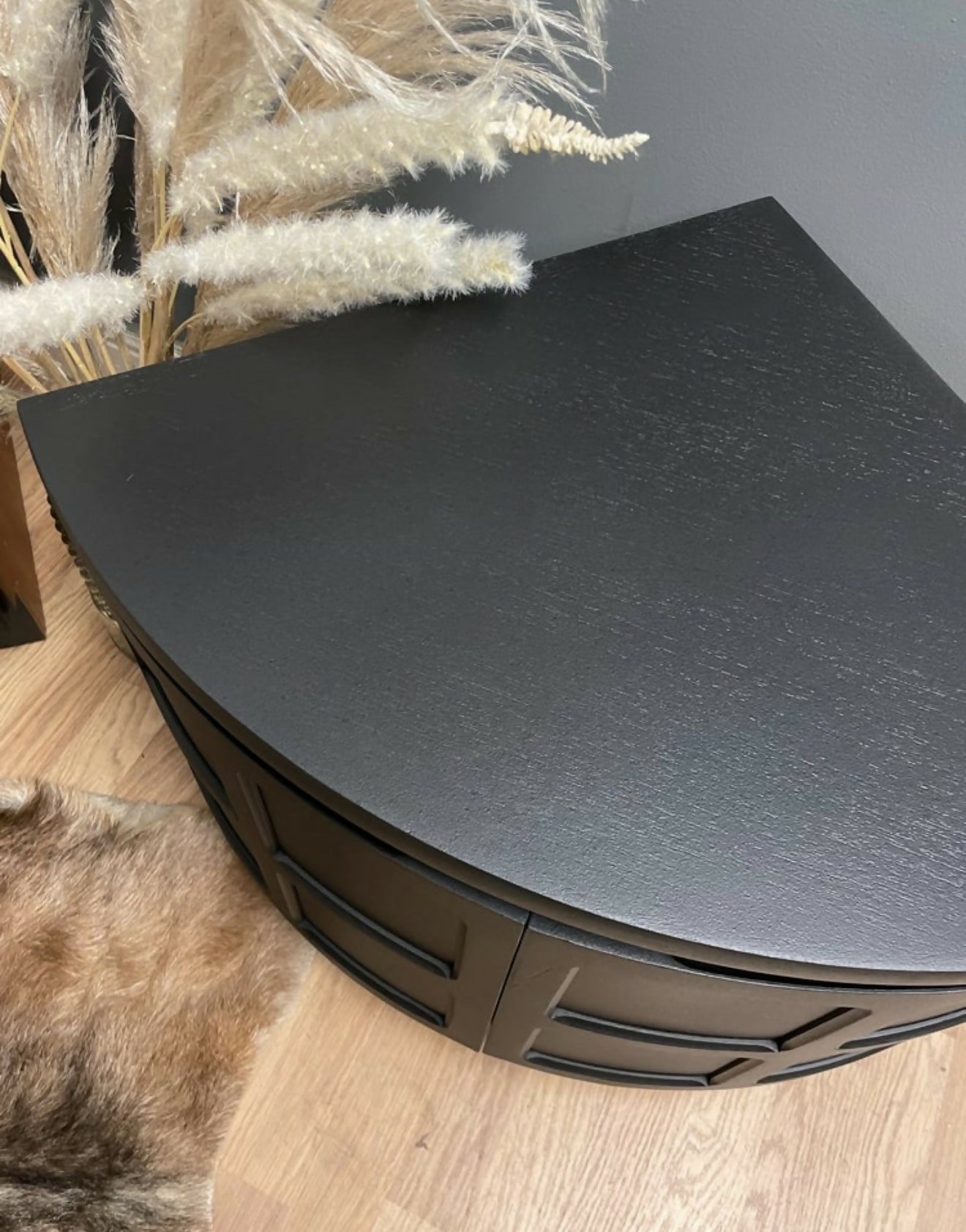 Stunning pro spray painted black Nathan teak corner cupboards bedside tables