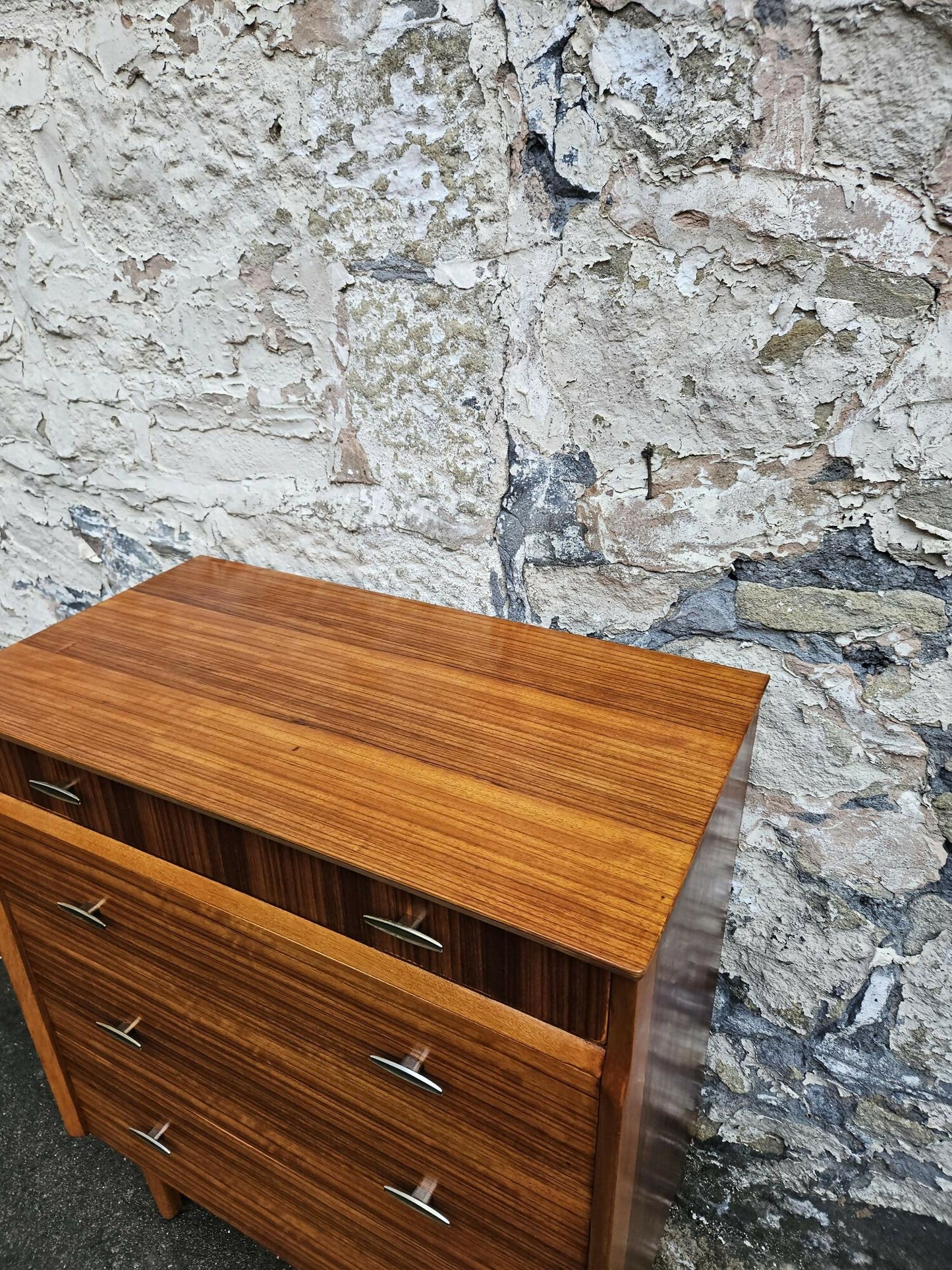 Lebus Chest of Drawers: Mid-Century Modern Tallboy Cabinet Four Drawer