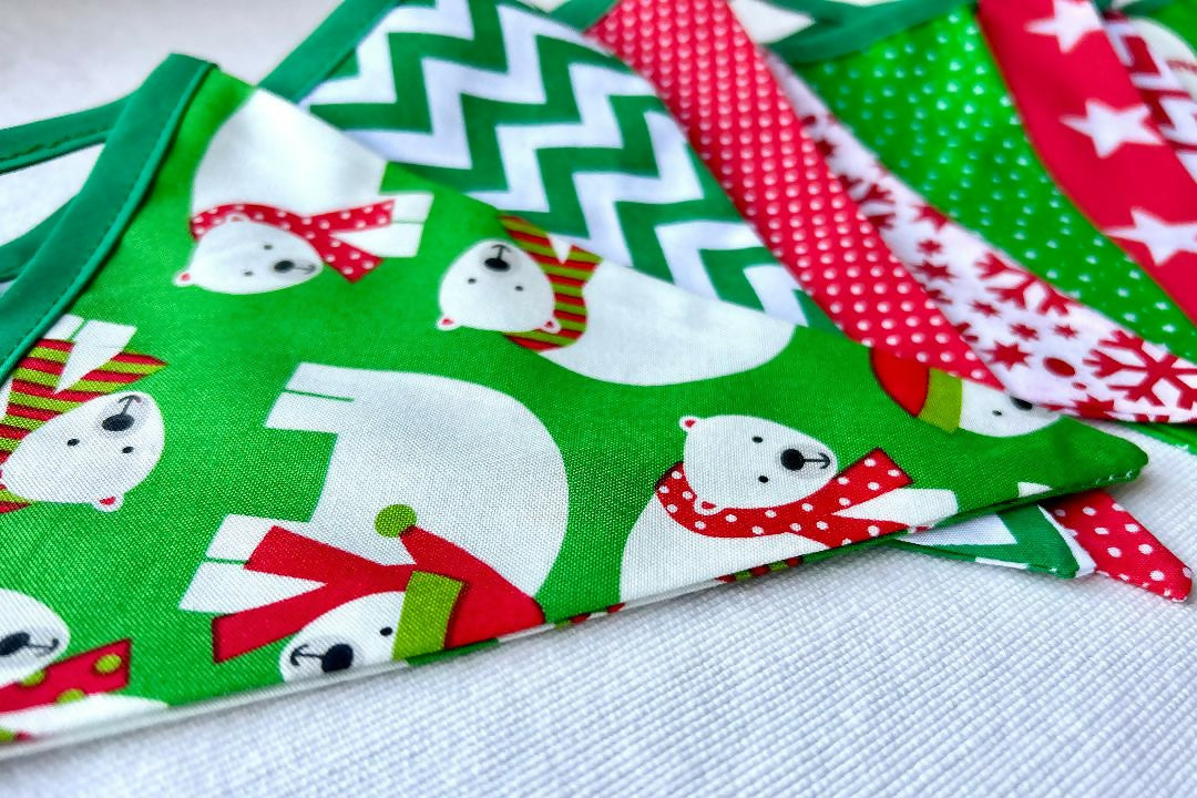 Handmade Christmas Bunting (Red & Green Mixed Fabrics)