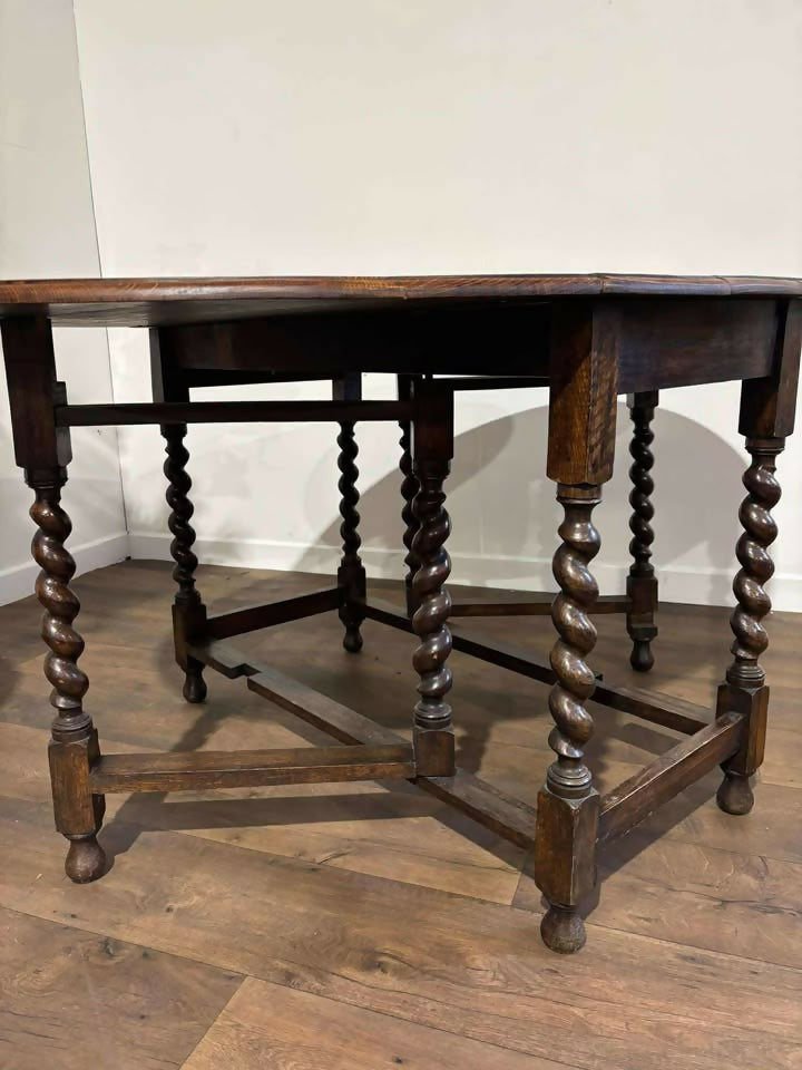 Vintage Oak Gateleg Dining Table On Barley Twist Supports