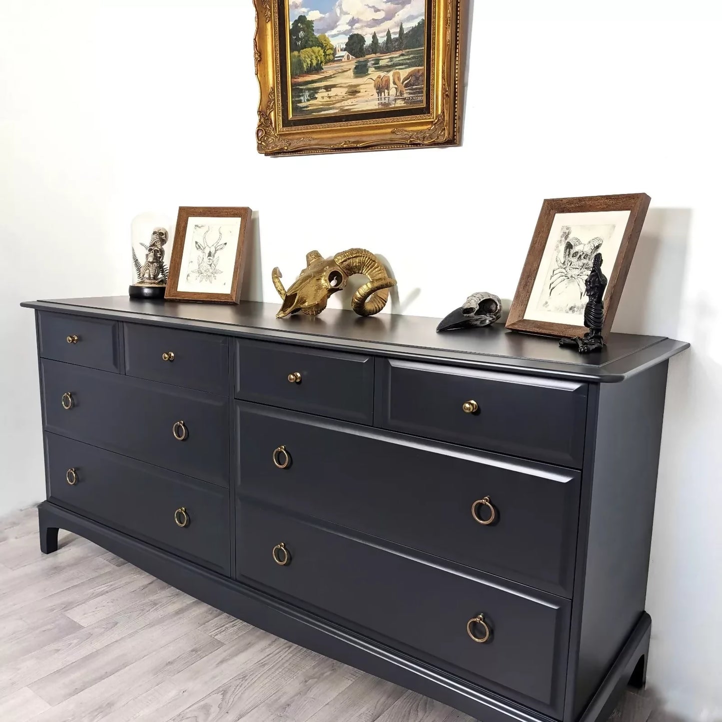 Stag Minstrel Captains Chest, Solid Wood, Eight Drawers, Grey Chest of drawers