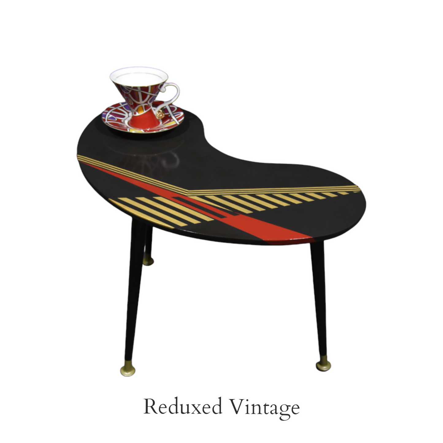 side table, plant table, MCM, handpainted, geometric pattern, dansette legs,