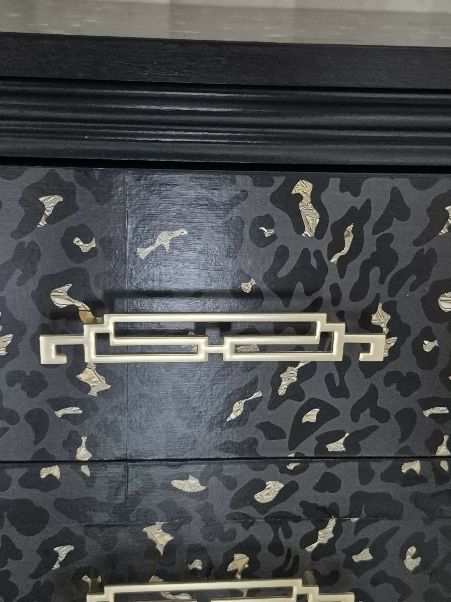 Luxe Black & Gold upcycled Leopard Print Bedside Tables | Art Deco Glam